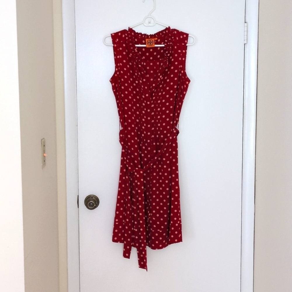 Tory Burch Graham Silk Dress Sangria Monde Polka Dot -  Size 4